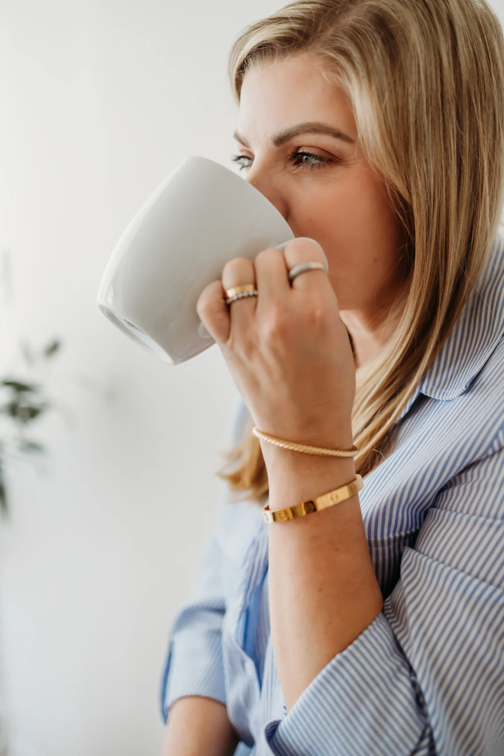 Close-up of woman drinking coffee during therapy reflection time